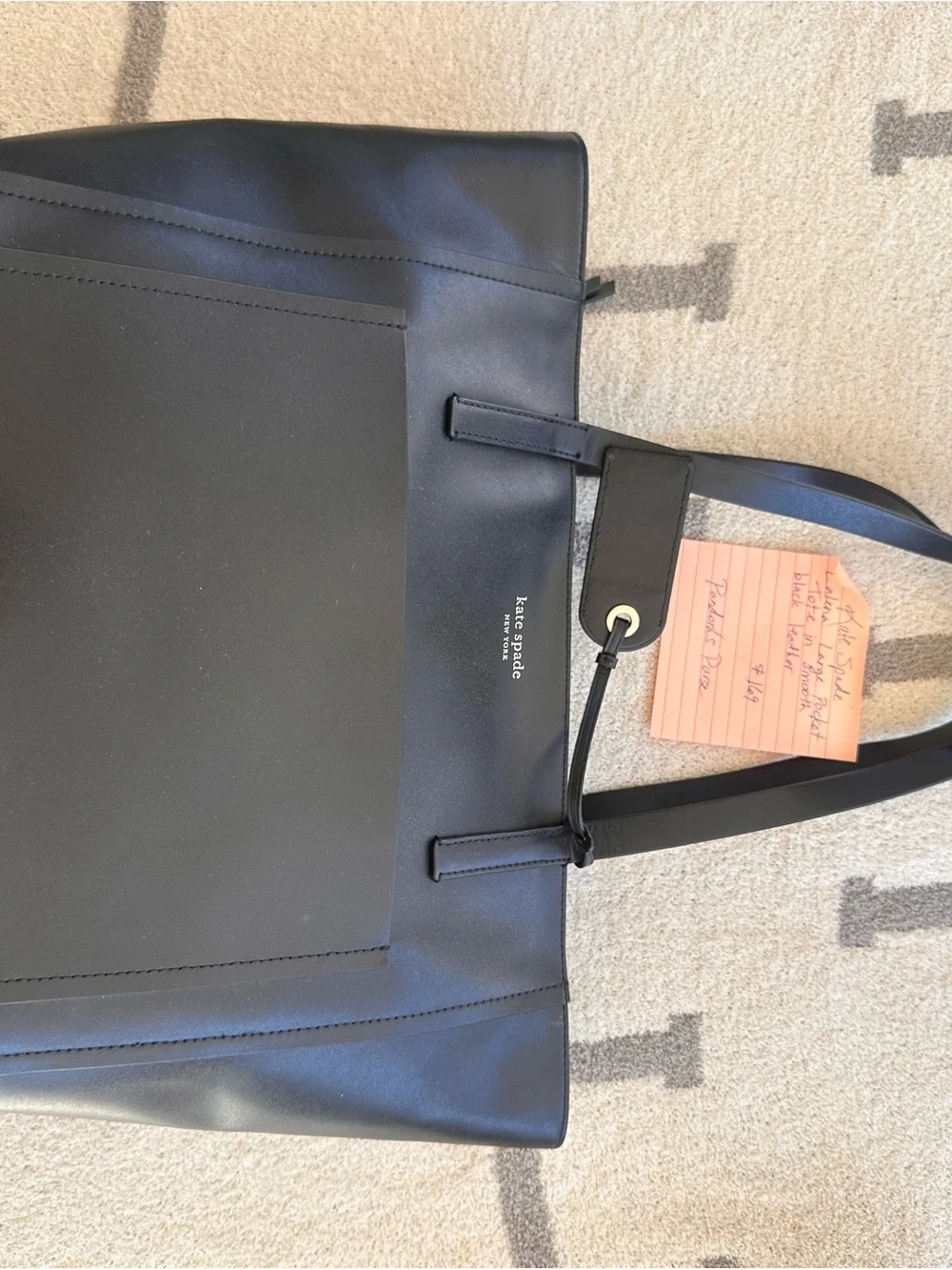 kate spade Black Leather Laptop Tote with Front Pocket